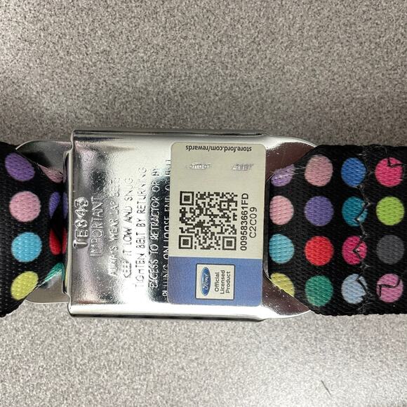 Buckle Down Ford Seatbelt Belt Metal Buckle Mustang Logo Polka Dot Mutli Nylon - Picture 7 of 9
